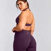 EasyLift™ Halter Bralette with Grey Logo | Blackberry Purple