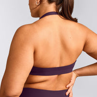 EasyLift™ Halter Bralette with Grey Logo | Blackberry Purple