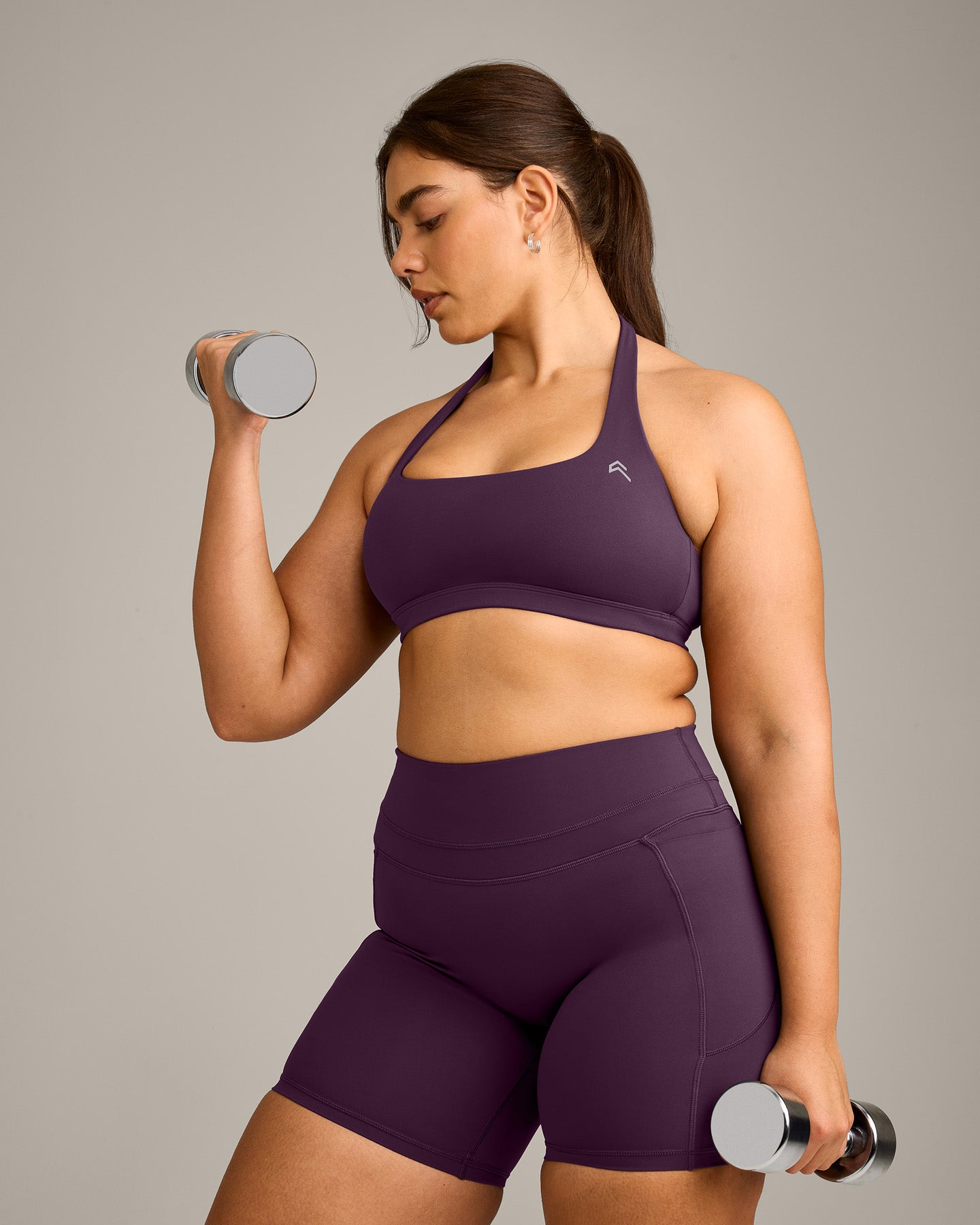 EasyLift™ Halter Bralette with Grey Logo | Blackberry Purple