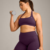 EasyLift™ Halter Bralette with Grey Logo | Blackberry Purple