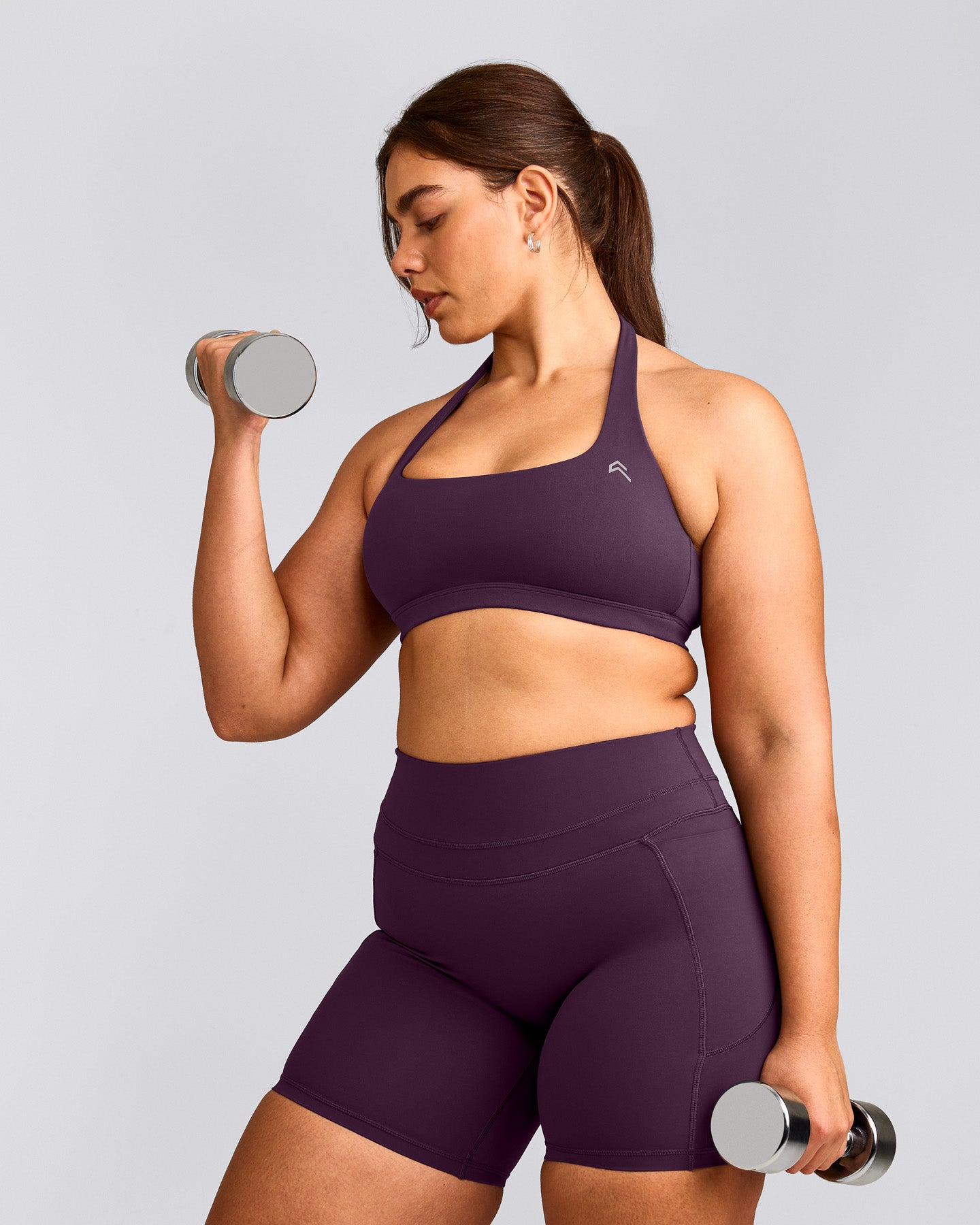 EasyLift™ Halter Bralette with Grey Logo | Blackberry Purple