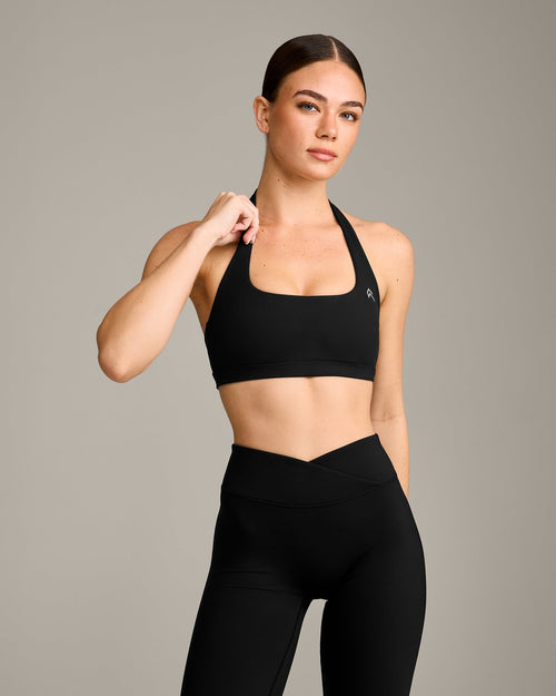 Oner Modal EasyLift™ Halter Bralette with Grey Logo | Black