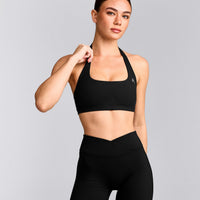 EasyLift™ Halter Bralette with Grey Logo | Black