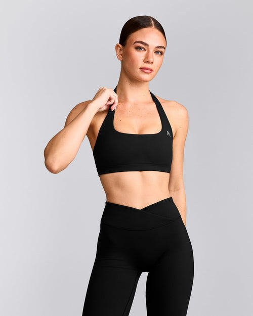 EasyLift™ Halter Bralette with Grey Logo | Black