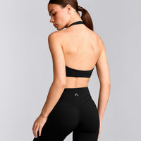 EasyLift™ Halter Bralette with Grey Logo | Black