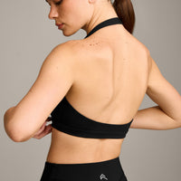 EasyLift™ Halter Bralette with Grey Logo | Black