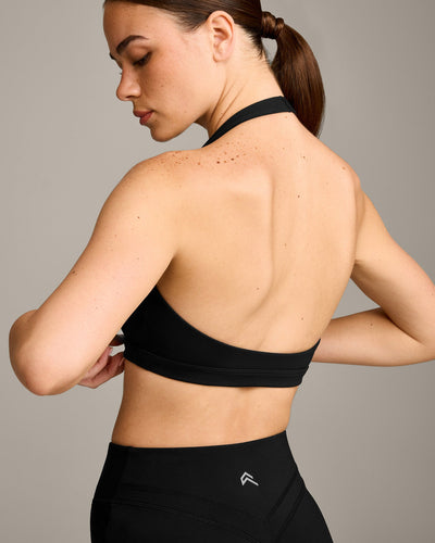 EasyLift™ Halter Bralette with Grey Logo | Black
