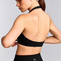 EasyLift™ Halter Bralette with Grey Logo | Black