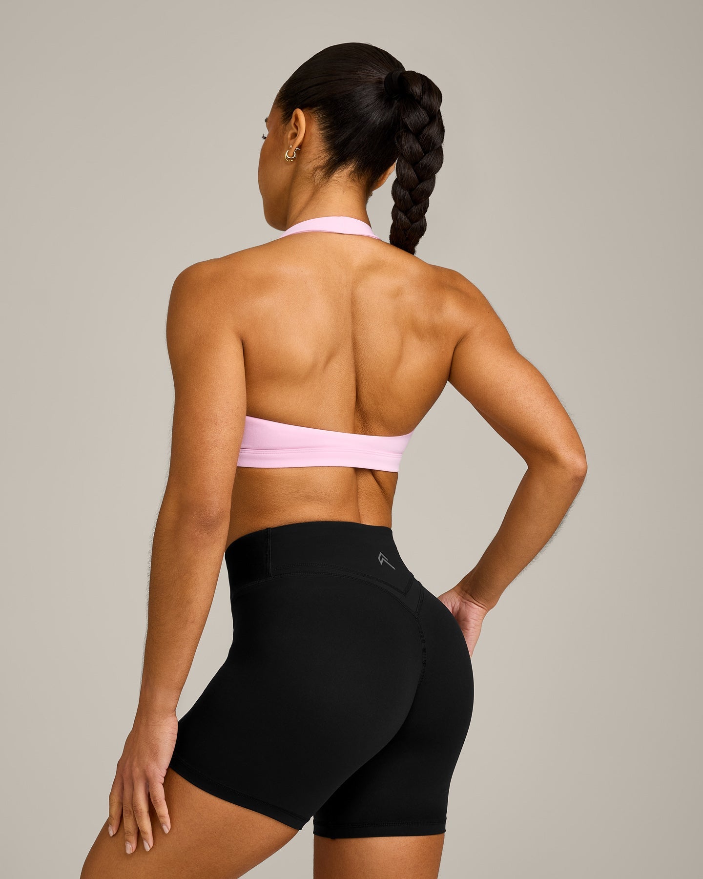 EasyLift™ Halter Bralette with Grey Logo | Chalk Pink