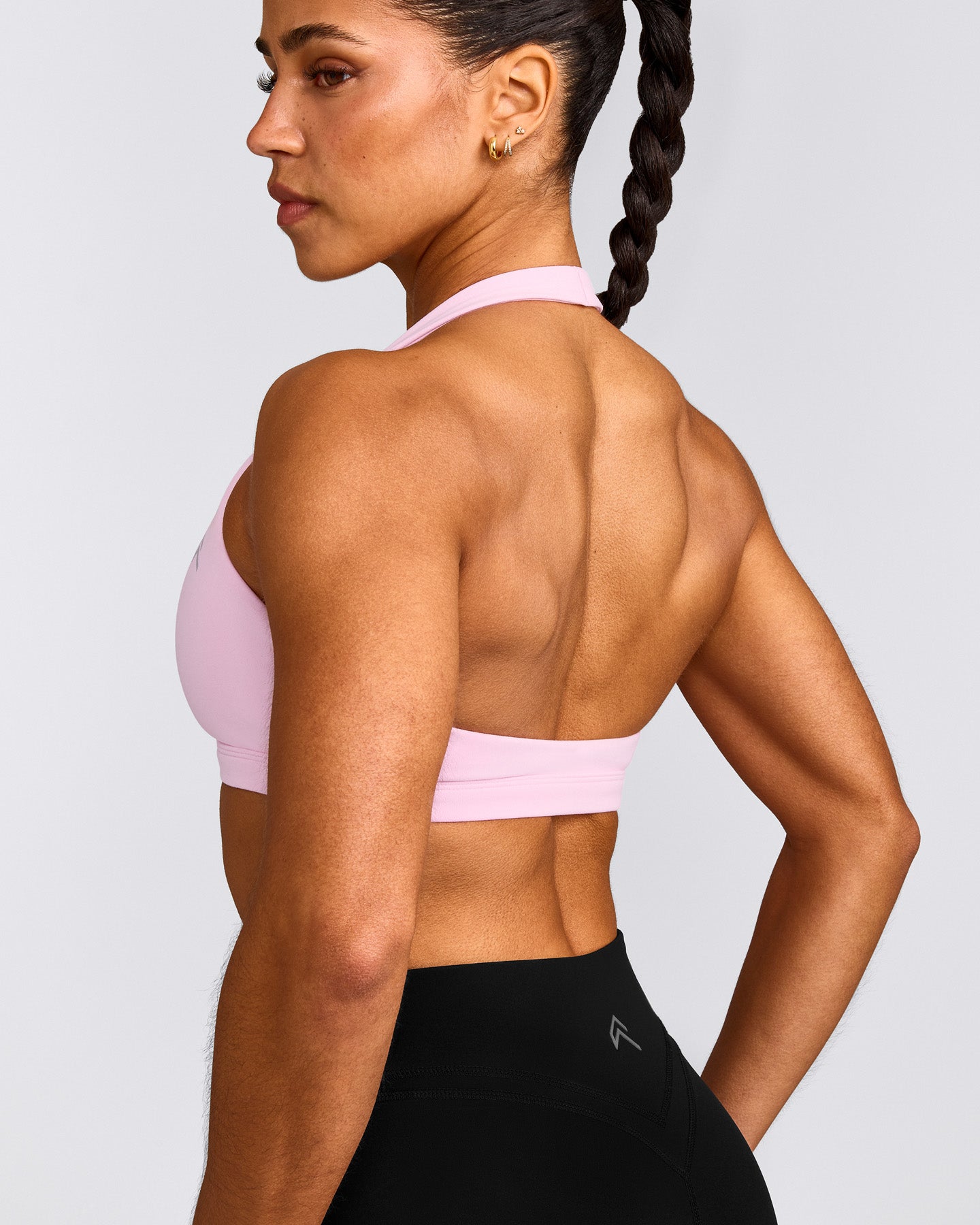 EasyLift™ Halter Bralette with Grey Logo | Chalk Pink