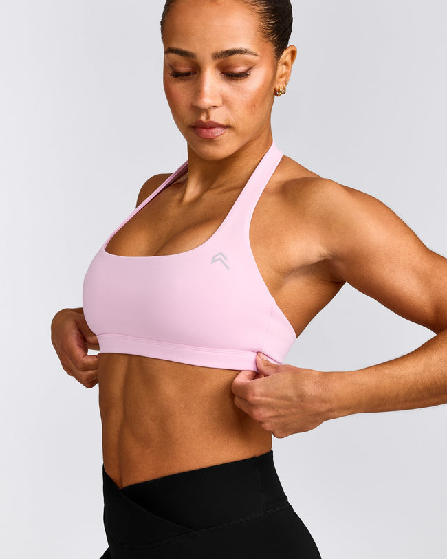 EasyLift™ Halter Bralette with Grey Logo | Chalk Pink