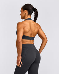 EasyLift™ Halter Bralette with Grey Logo | Coal