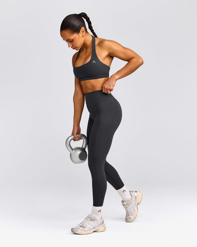 EasyLift™ Halter Bralette with Grey Logo | Coal