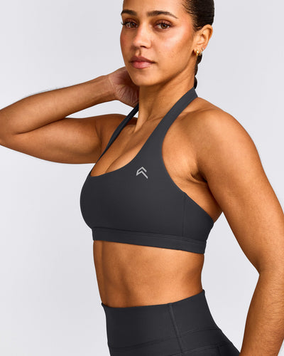 EasyLift™ Halter Bralette with Grey Logo | Coal