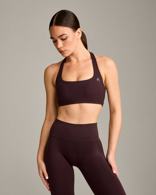 Oner Modal EasyLift™ Halter Bralette with Grey Logo | Plum Brown