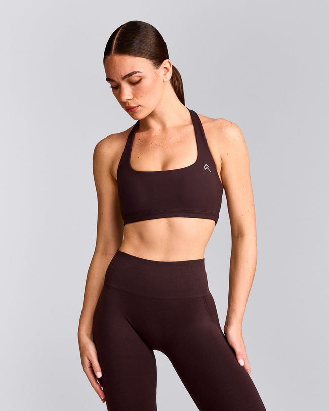 EasyLift™ Halter Bralette with Grey Logo | Plum Brown