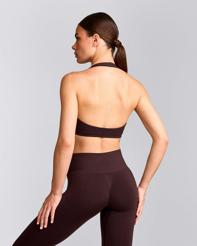 EasyLift™ Halter Bralette with Grey Logo | Plum Brown