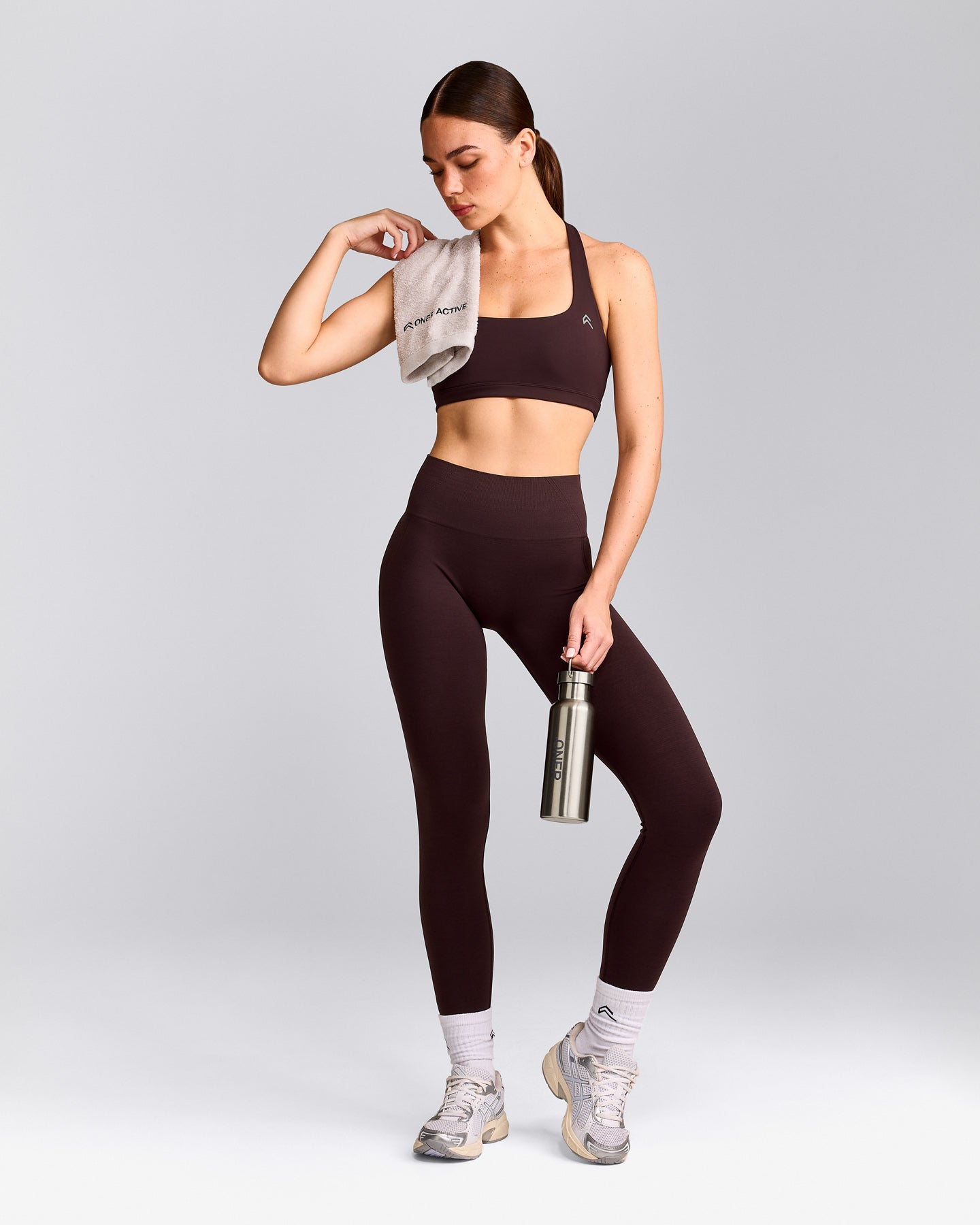 EasyLift™ Halter Bralette with Grey Logo | Plum Brown