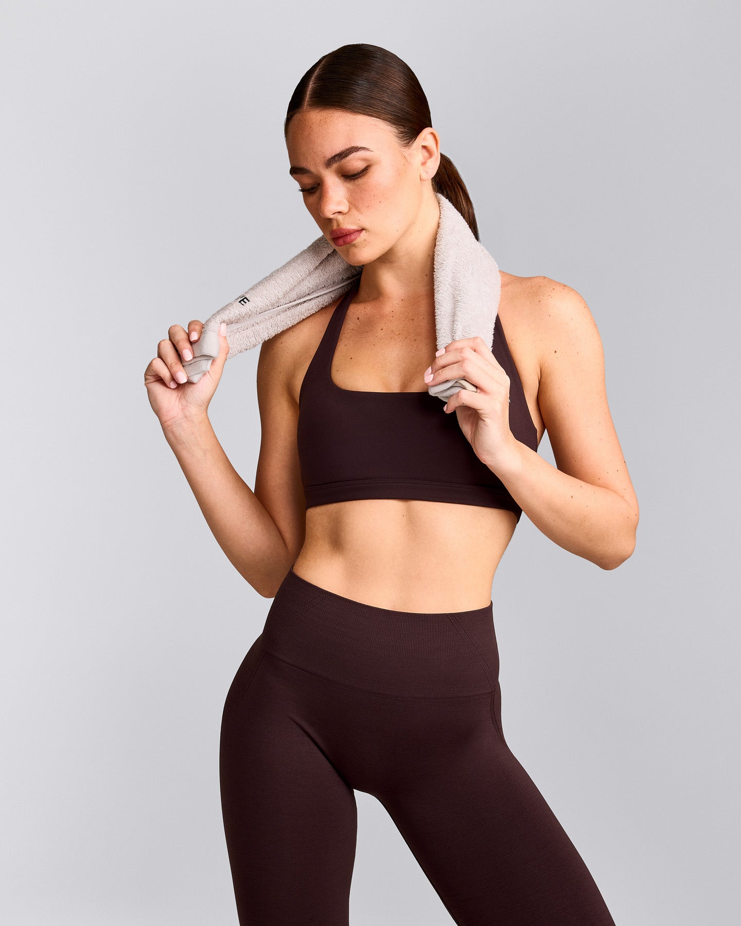 EasyLift™ Halter Bralette with Grey Logo | Plum Brown