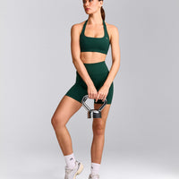 EasyLift™ Halter Bralette with Grey Logo | Racing Green