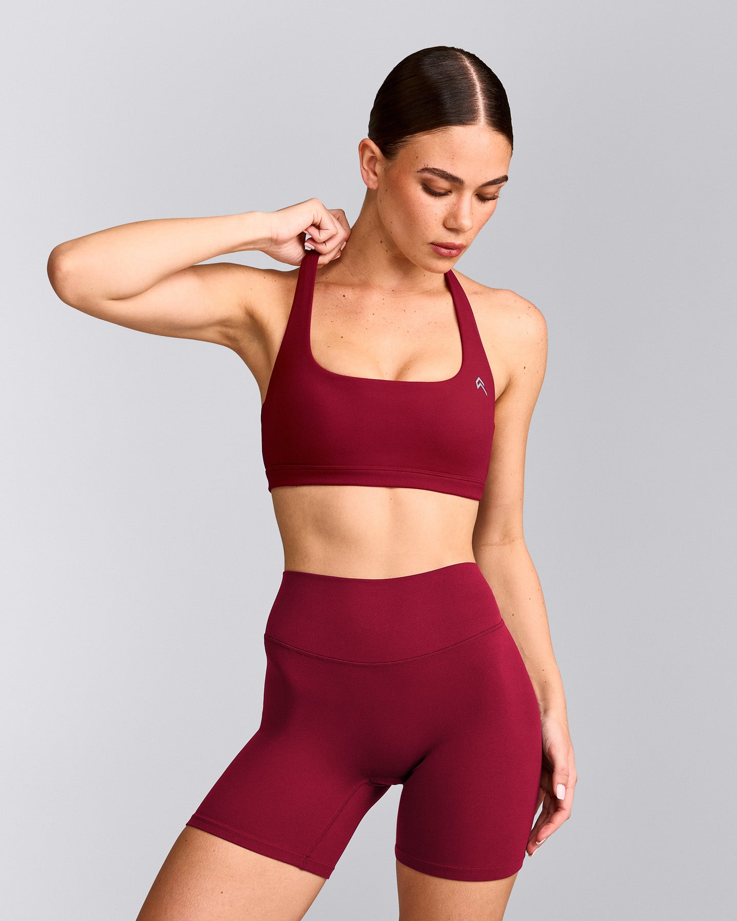 EasyLift™ Halter Bralette with Grey Logo | Ruby Red
