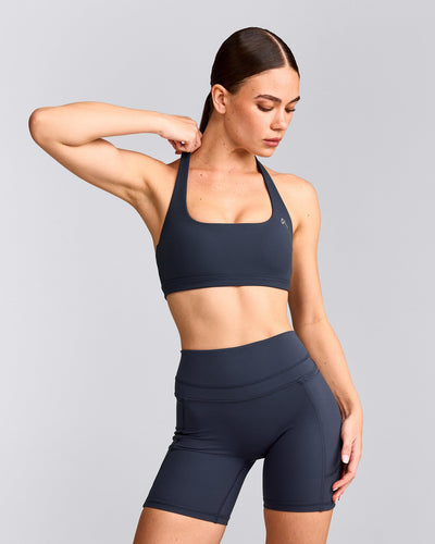 EasyLift™ Halter Bralette with Grey Logo | True Blue