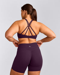 EasyLift™ High Neck Sports Bra with Grey Logo | Blackberry Purple