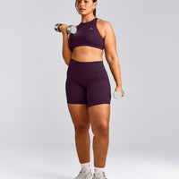 EasyLift™ High Neck Sports Bra with Grey Logo | Blackberry Purple