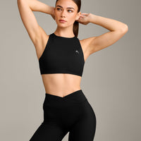 EasyLift™ High Neck Sports Bra with Grey Logo | Black