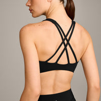 EasyLift™ High Neck Sports Bra with Grey Logo | Black