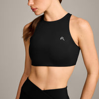 EasyLift™ High Neck Sports Bra with Grey Logo | Black