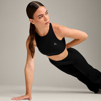EasyLift™ High Neck Sports Bra with Grey Logo | Black