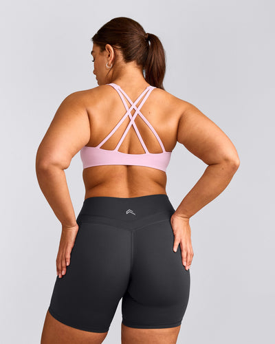 EasyLift™ High Neck Sports Bra with Grey Logo | Chalk Pink