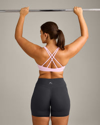 EasyLift™ High Neck Sports Bra with Grey Logo | Chalk Pink