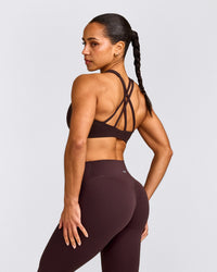 EasyLift™ High Neck Sports Bra with Grey Logo | Plum Brown