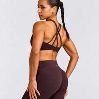 EasyLift™ High Neck Sports Bra with Grey Logo | Plum Brown