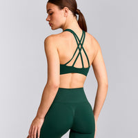 EasyLift™ High Neck Sports Bra with Grey Logo | Racing Green