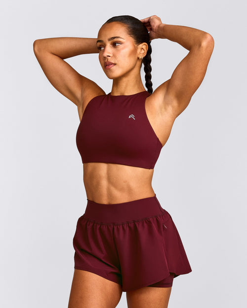EasyLift™ High Neck Sports Bra with Grey Logo | Rosewood