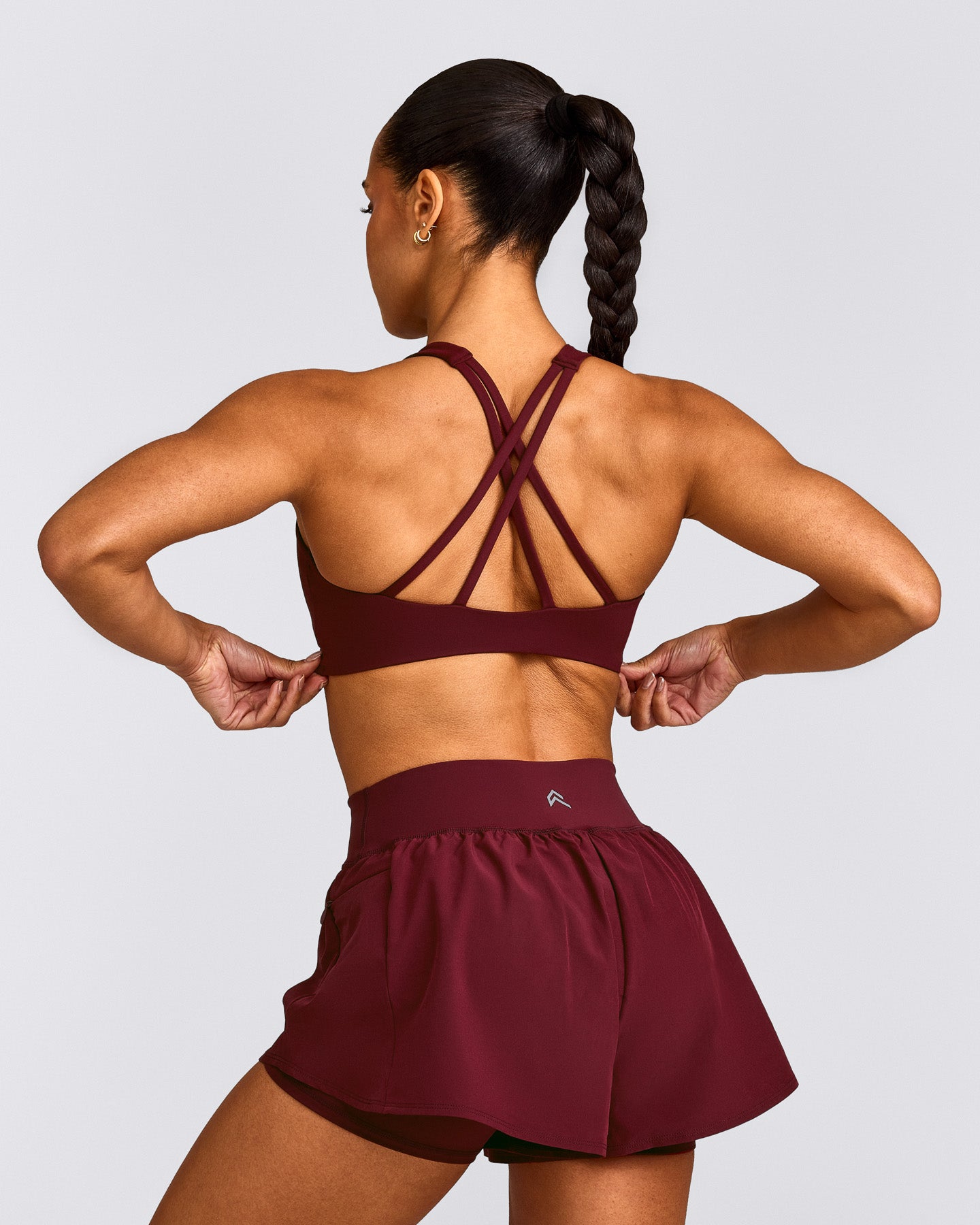 EasyLift™ High Neck Sports Bra with Grey Logo | Rosewood