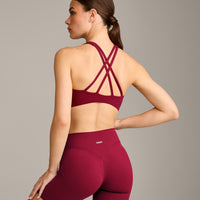 EasyLift™ High Neck Sports Bra with Grey Logo | Ruby Red