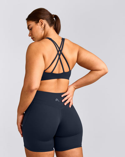 EasyLift™ High Neck Sports Bra with Grey Logo | True Blue