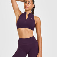 EasyLift™ Zip High Neck Sports Bra with White Logo | Blackberry Purple