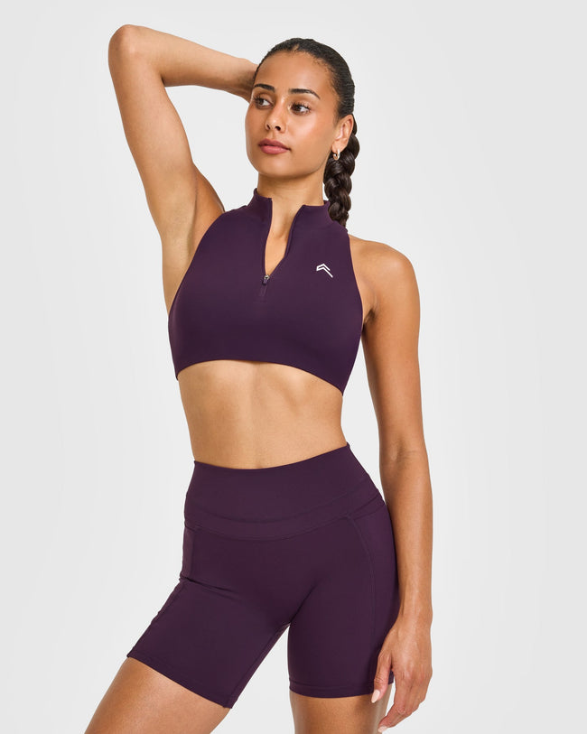 EasyLift™ Zip High Neck Sports Bra with White Logo | Blackberry Purple