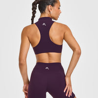 EasyLift™ Zip High Neck Sports Bra with White Logo | Blackberry Purple