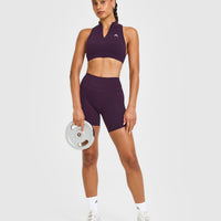 EasyLift™ Zip High Neck Sports Bra with White Logo | Blackberry Purple
