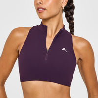 EasyLift™ Zip High Neck Sports Bra with White Logo | Blackberry Purple