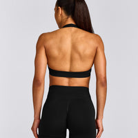 EffortlessLift™ Seamless Halter Neck Sports Bra | Black