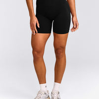 EffortlessLift™ Seamless Mid Rise Shorts with Grey Logo | Black