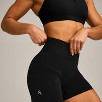 EffortlessLift™ Seamless Mid Rise Shorts with Grey Logo | Black