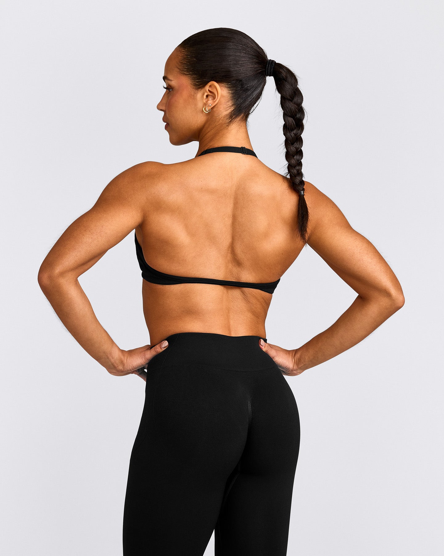 EnhanceLift™ Seamless Minimal Halter Neck Bralette with Grey Logo | Black